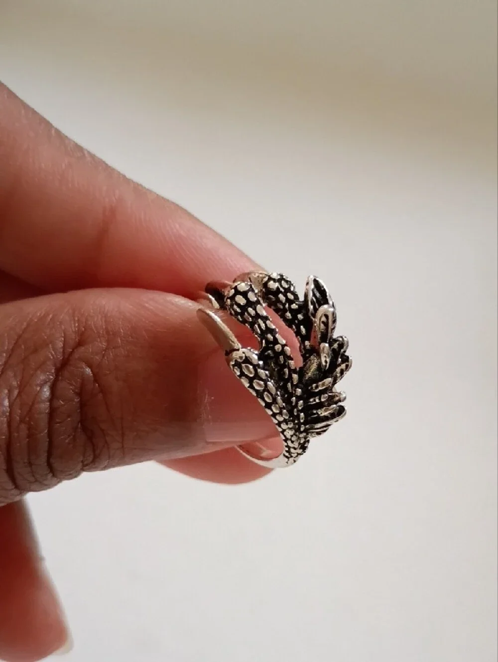 Silver Tone Leaf Wrap Ring Textured Nature Statement Band Men’s Size 8